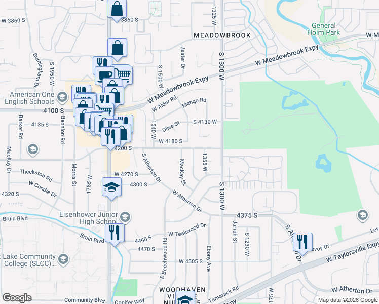 map of restaurants, bars, coffee shops, grocery stores, and more near 1378 4200 South in Taylorsville