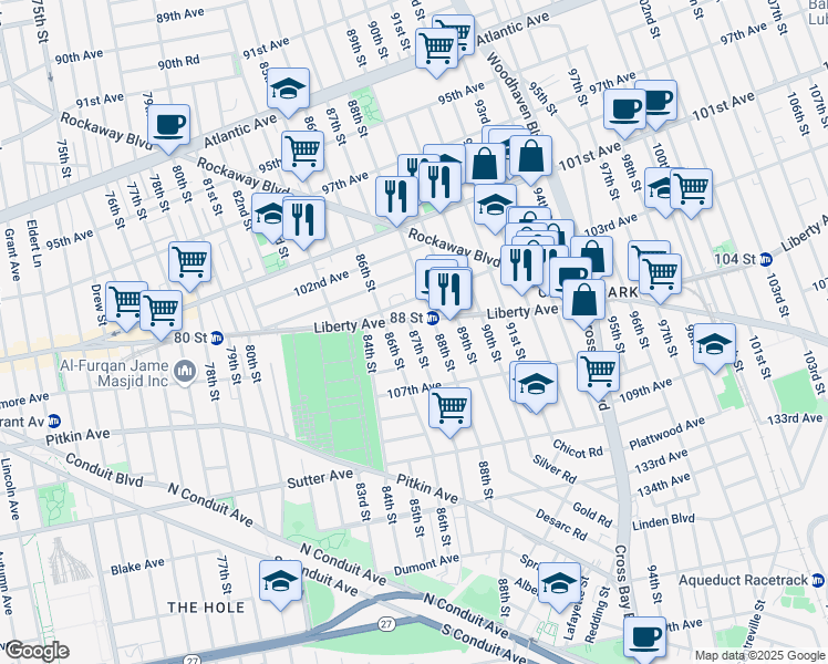 map of restaurants, bars, coffee shops, grocery stores, and more near in Queens