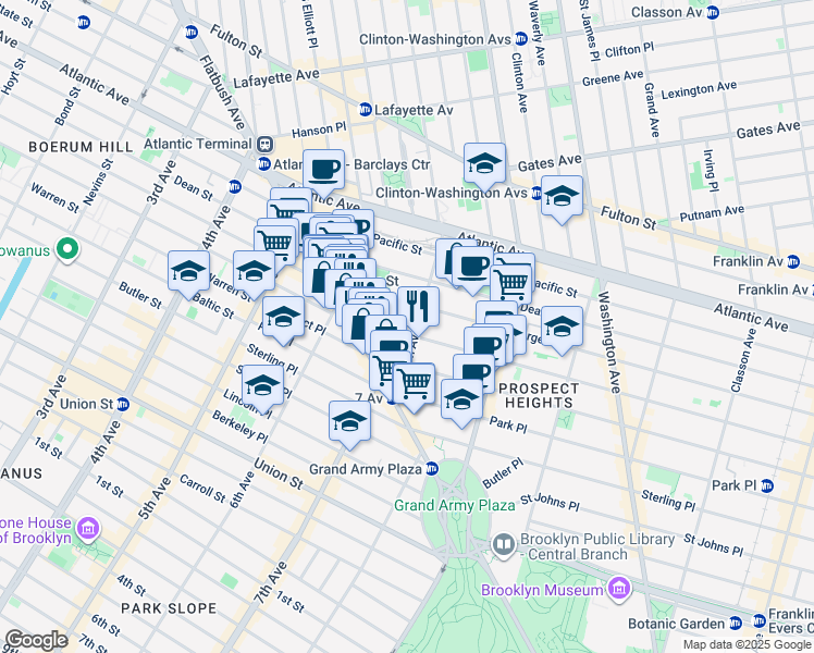 map of restaurants, bars, coffee shops, grocery stores, and more near 542 Bergen Street in Brooklyn