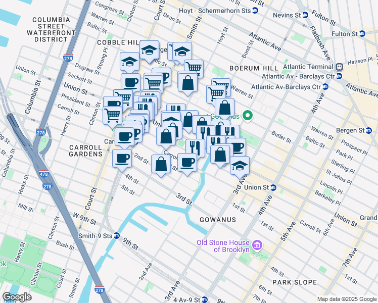 map of restaurants, bars, coffee shops, grocery stores, and more near 434 Union Street in Brooklyn