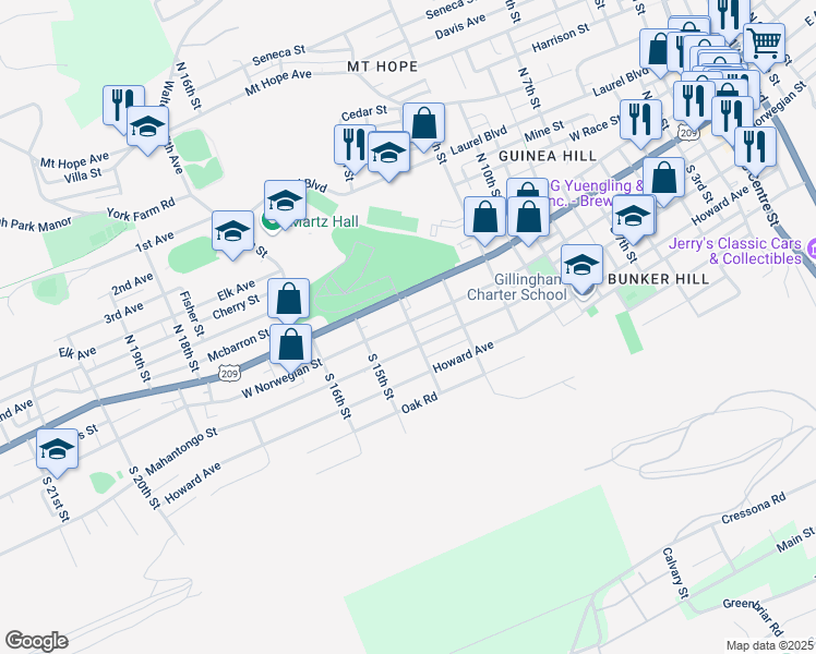 map of restaurants, bars, coffee shops, grocery stores, and more near 1403 West Norwegian Street in Pottsville