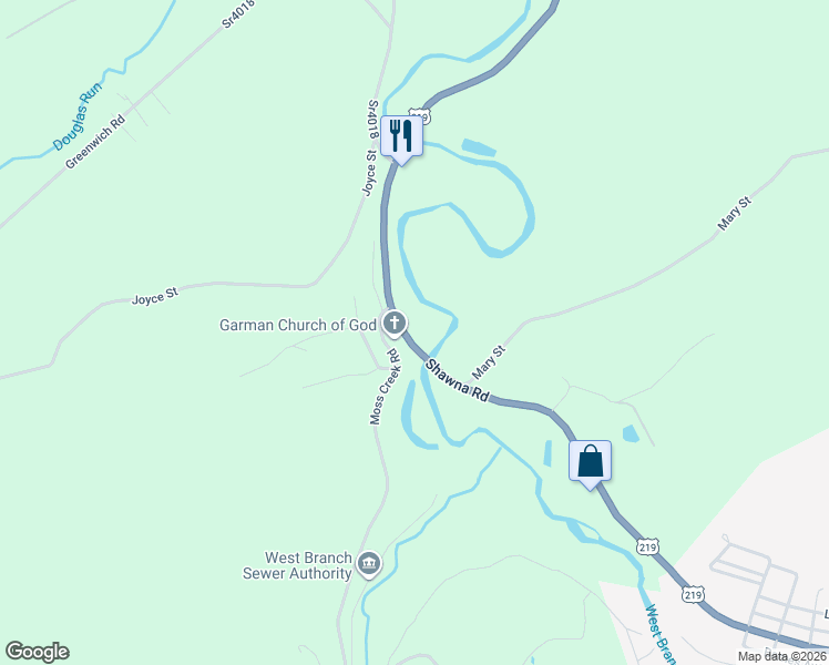 map of restaurants, bars, coffee shops, grocery stores, and more near 443-493 Shawna Rd in Northern Cambria
