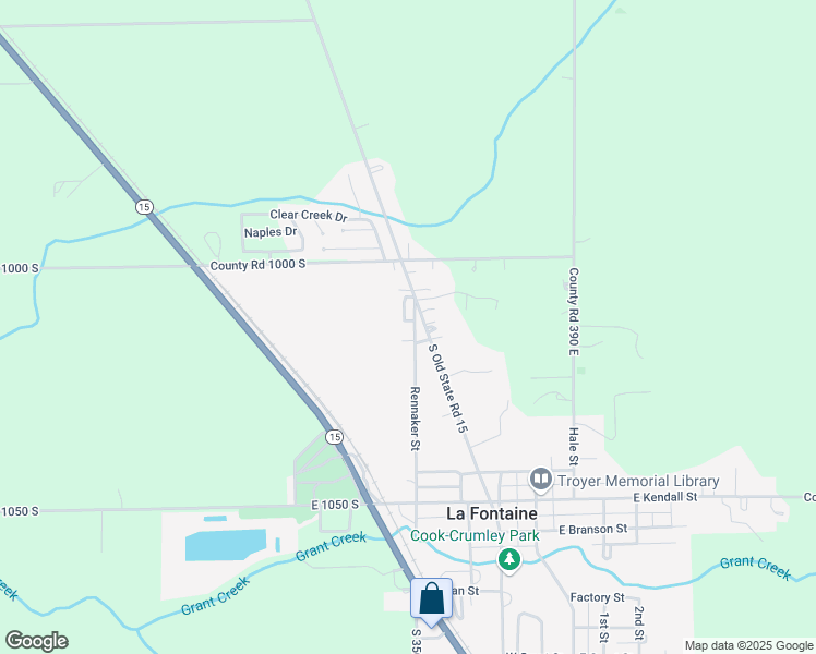 map of restaurants, bars, coffee shops, grocery stores, and more near 604 Rennaker Street in La Fontaine