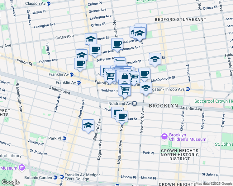 map of restaurants, bars, coffee shops, grocery stores, and more near 84 Herkimer Street in Brooklyn