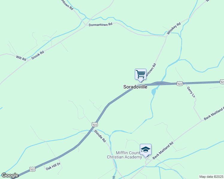 map of restaurants, bars, coffee shops, grocery stores, and more near 5751 U.S. 522 in McClure