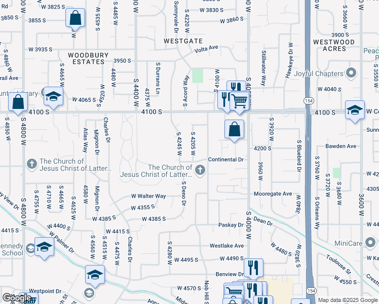 map of restaurants, bars, coffee shops, grocery stores, and more near 4208 South 4205 West in West Valley City