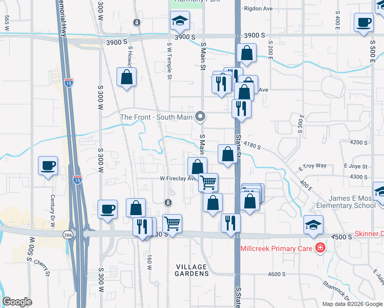 map of restaurants, bars, coffee shops, grocery stores, and more near Tytus Drive in Murray