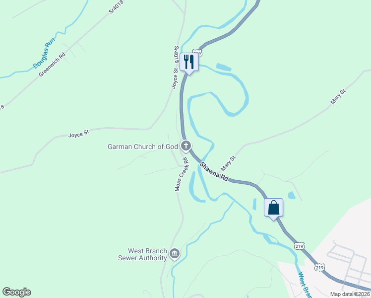 map of restaurants, bars, coffee shops, grocery stores, and more near 493 Shawna Road in Northern Cambria