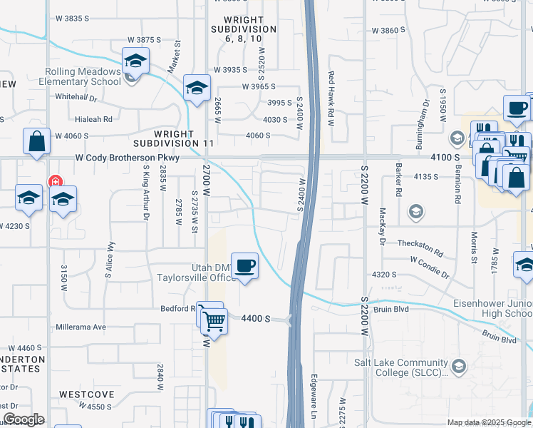 map of restaurants, bars, coffee shops, grocery stores, and more near 2507 Dutch Draw South in Salt Lake City