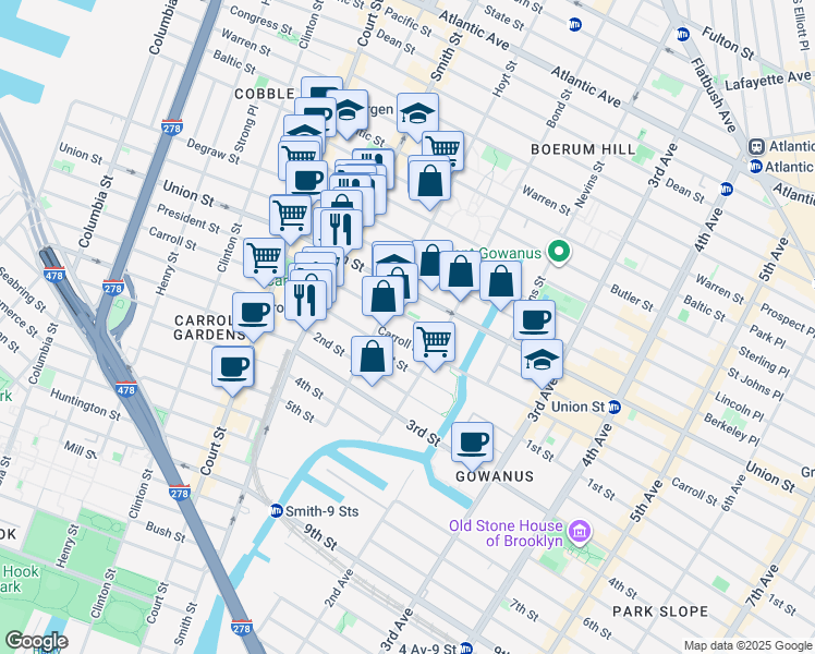 map of restaurants, bars, coffee shops, grocery stores, and more near 327 Hoyt Street in Brooklyn