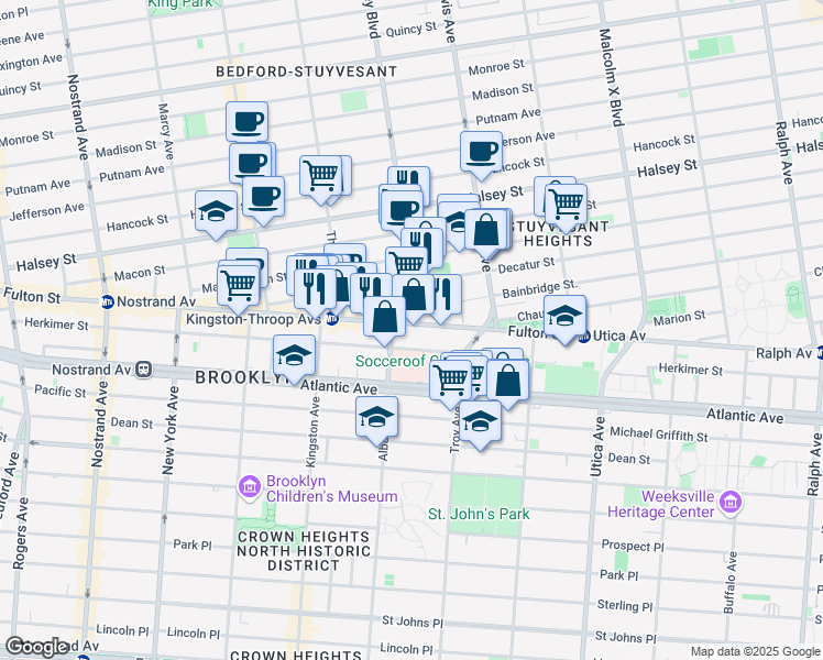 map of restaurants, bars, coffee shops, grocery stores, and more near 1562 Fulton Street in Brooklyn