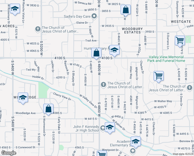 map of restaurants, bars, coffee shops, grocery stores, and more near 4206 South 4800 West in West Valley City