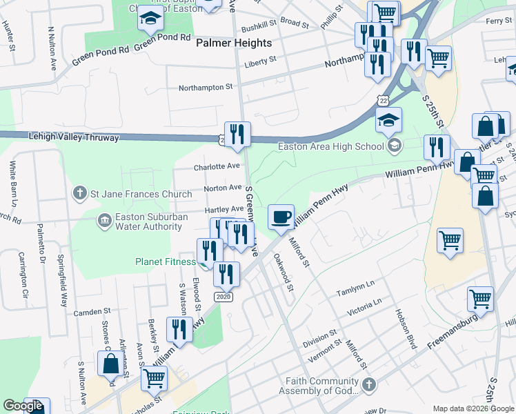 map of restaurants, bars, coffee shops, grocery stores, and more near in Northampton County