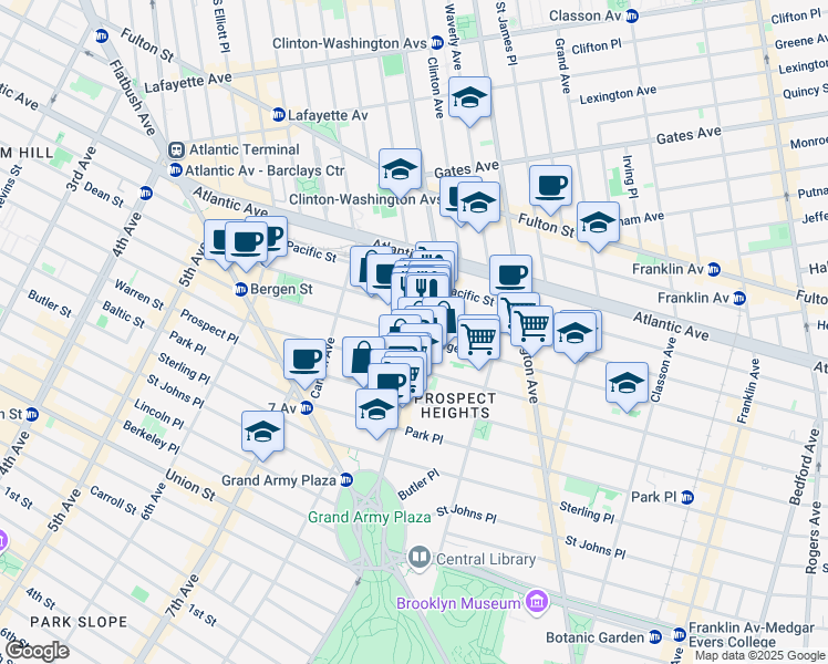 map of restaurants, bars, coffee shops, grocery stores, and more near 570 Vanderbilt Avenue in Brooklyn