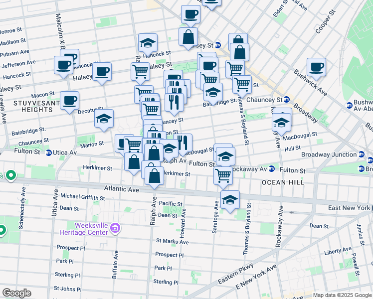 map of restaurants, bars, coffee shops, grocery stores, and more near 160 Sumpter Street in Brooklyn