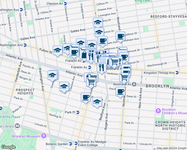 map of restaurants, bars, coffee shops, grocery stores, and more near 22 Brevoort Place in Brooklyn