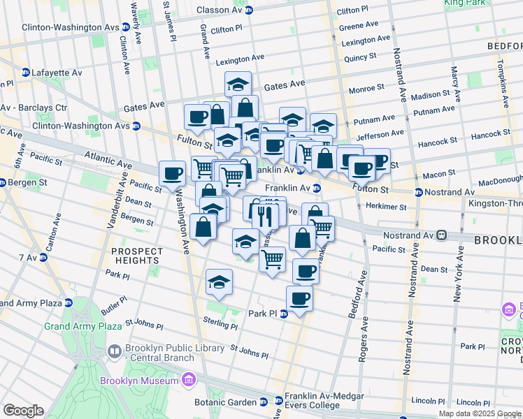 map of restaurants, bars, coffee shops, grocery stores, and more near 1001 Atlantic Avenue in Brooklyn