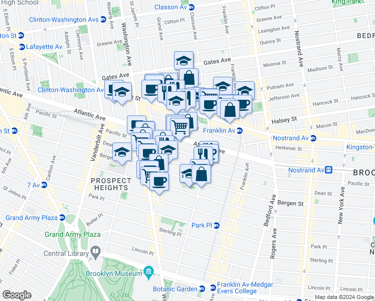 map of restaurants, bars, coffee shops, grocery stores, and more near 1008 Atlantic Avenue in Brooklyn