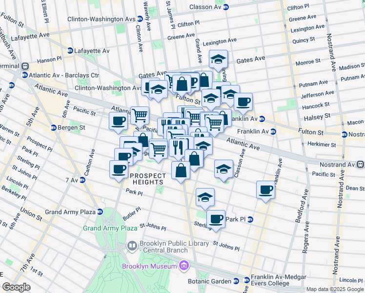 map of restaurants, bars, coffee shops, grocery stores, and more near 933A Pacific Street in Brooklyn