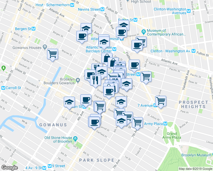 map of restaurants, bars, coffee shops, grocery stores, and more near 636 Baltic Street in Brooklyn