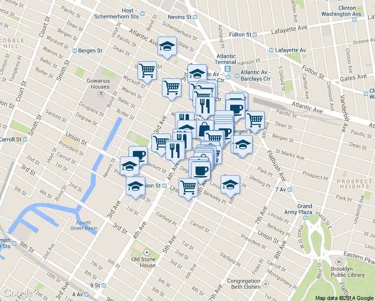 map of restaurants, bars, coffee shops, grocery stores, and more near 336 Butler Street in Brooklyn