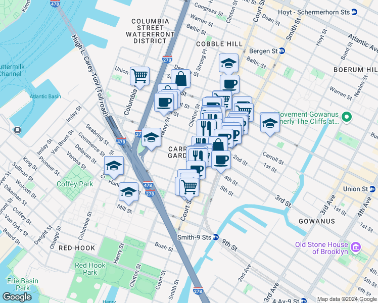 map of restaurants, bars, coffee shops, grocery stores, and more near in Brooklyn