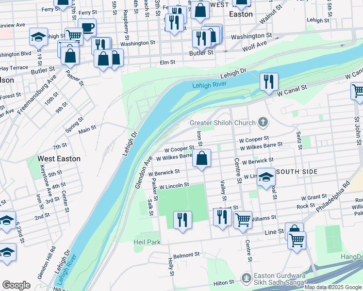 map of restaurants, bars, coffee shops, grocery stores, and more near 1014 Glendon Avenue in Easton