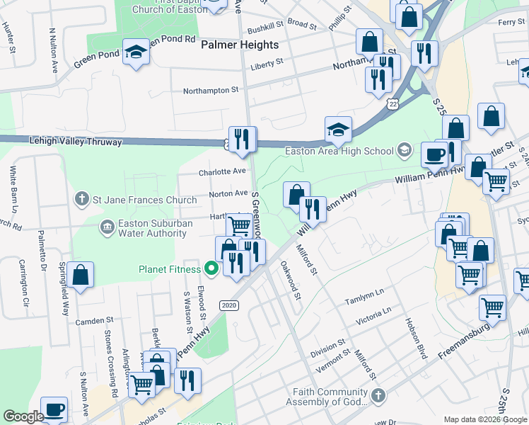 map of restaurants, bars, coffee shops, grocery stores, and more near in Northampton County