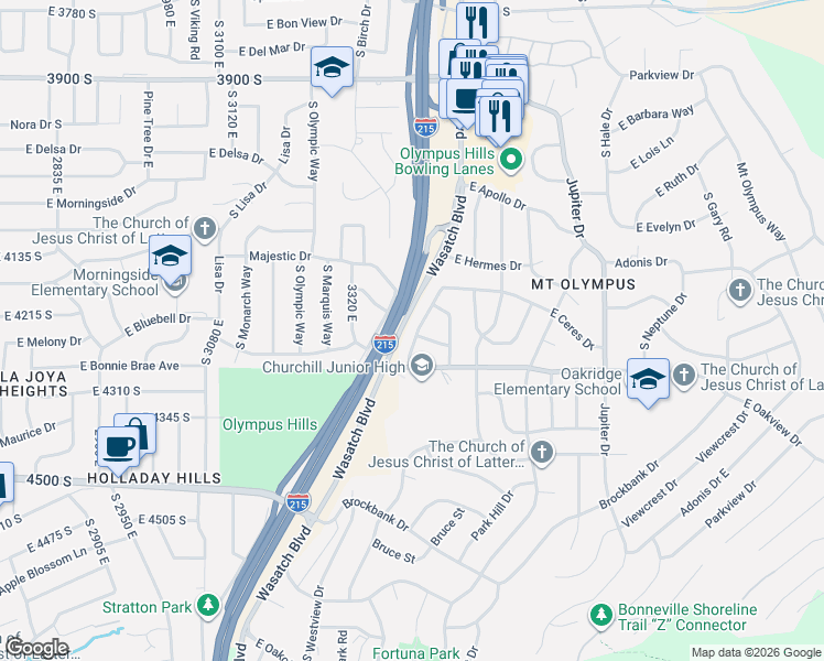 map of restaurants, bars, coffee shops, grocery stores, and more near West Sunset Drive in Salt Lake City