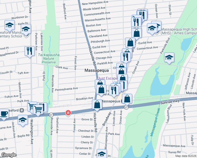 map of restaurants, bars, coffee shops, grocery stores, and more near in Massapequa