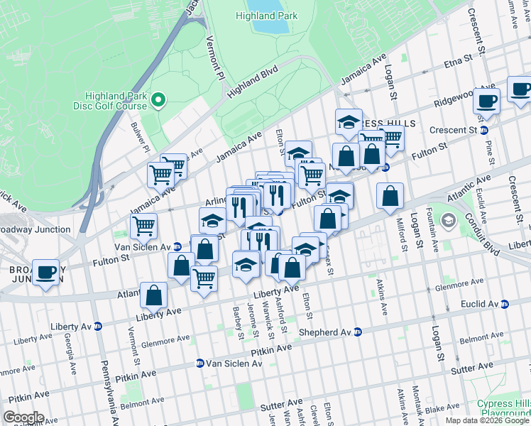 map of restaurants, bars, coffee shops, grocery stores, and more near in Brooklyn