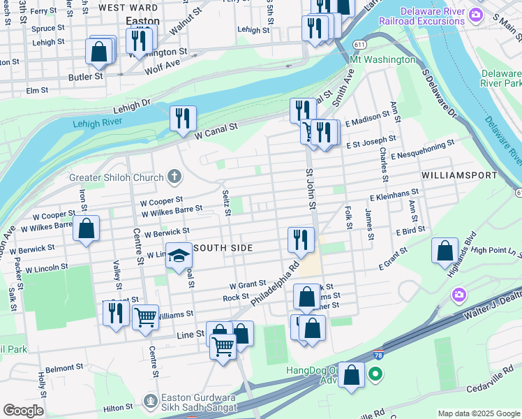 map of restaurants, bars, coffee shops, grocery stores, and more near 436 Schaffers Court in Easton