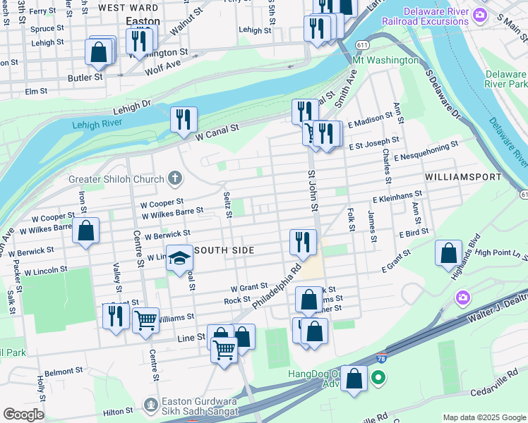 map of restaurants, bars, coffee shops, grocery stores, and more near 436 Schaffers Court in Easton