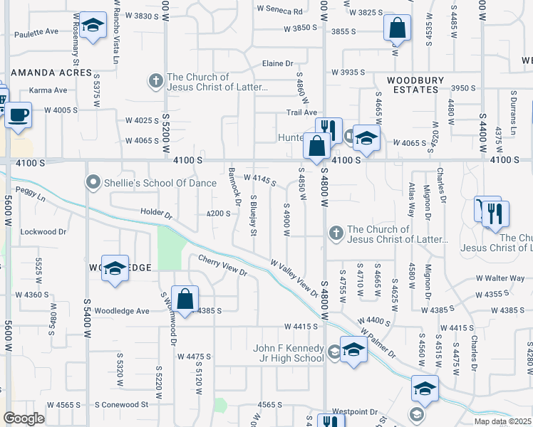 map of restaurants, bars, coffee shops, grocery stores, and more near 4206 Whipoorwhil Street in West Valley City