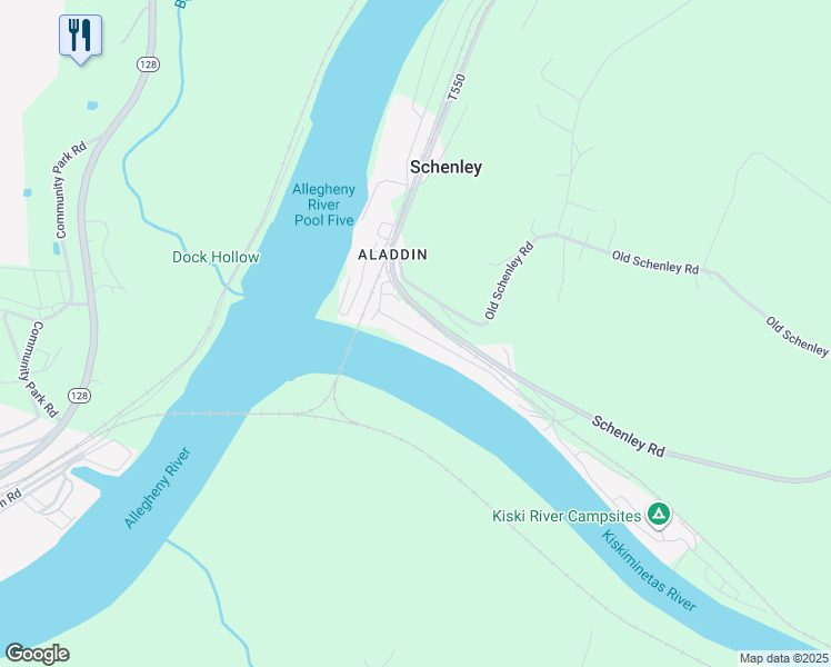 map of restaurants, bars, coffee shops, grocery stores, and more near 22 Kiski Camp Drive in Leechburg