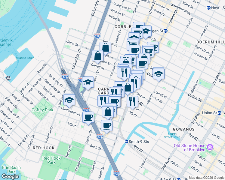 map of restaurants, bars, coffee shops, grocery stores, and more near in Brooklyn