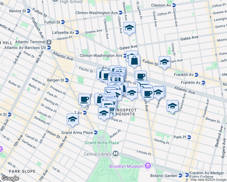 map of restaurants, bars, coffee shops, grocery stores, and more near 568 Vanderbilt Avenue in Brooklyn