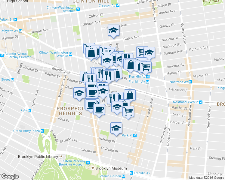 map of restaurants, bars, coffee shops, grocery stores, and more near 1008 Atlantic Avenue in Brooklyn