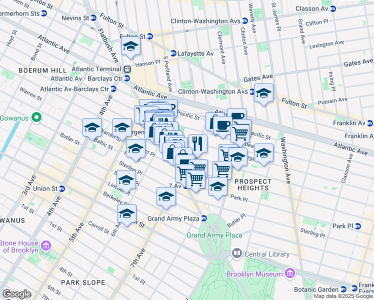 map of restaurants, bars, coffee shops, grocery stores, and more near 542 Bergen Street in Brooklyn