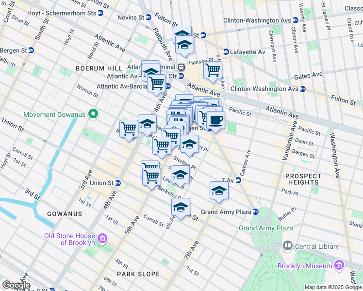 map of restaurants, bars, coffee shops, grocery stores, and more near 22 Prospect Place in Brooklyn