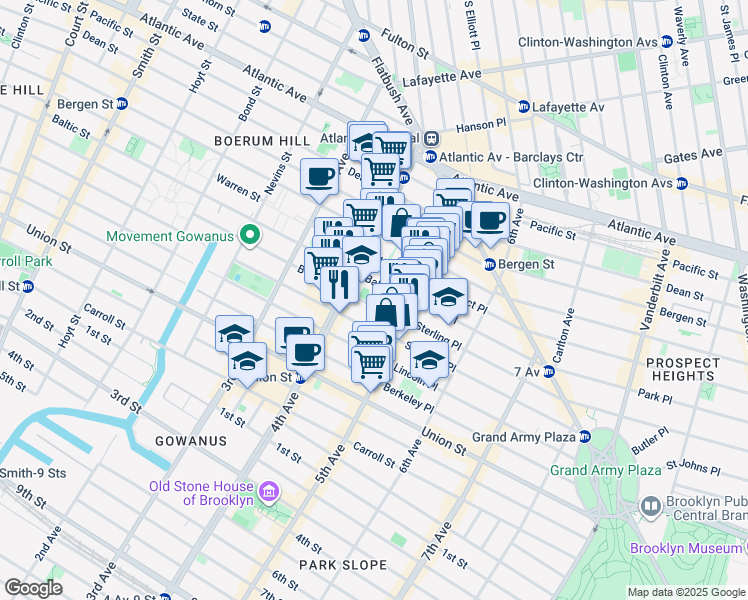 map of restaurants, bars, coffee shops, grocery stores, and more near 636 Baltic Street in Brooklyn