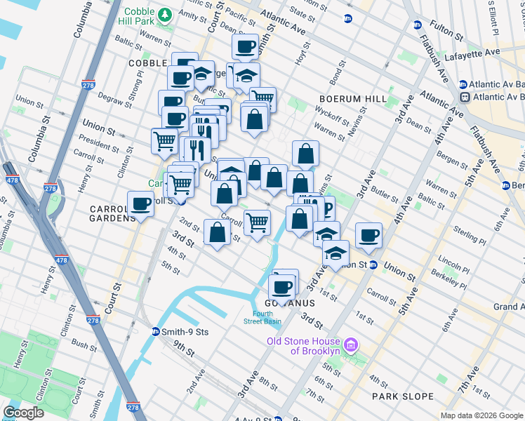 map of restaurants, bars, coffee shops, grocery stores, and more near 434 Union Street in Brooklyn