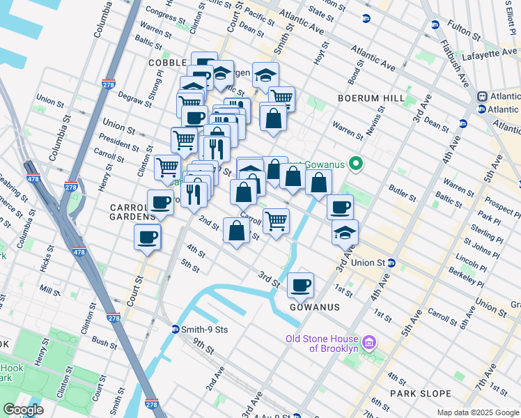 map of restaurants, bars, coffee shops, grocery stores, and more near 327 Hoyt Street in Brooklyn