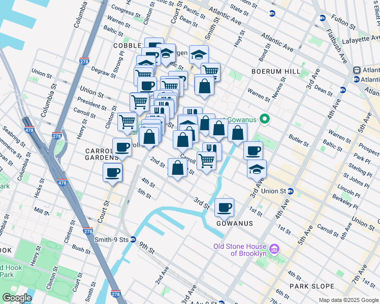 map of restaurants, bars, coffee shops, grocery stores, and more near 327 Hoyt Street in Brooklyn