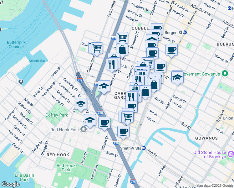 map of restaurants, bars, coffee shops, grocery stores, and more near in Brooklyn