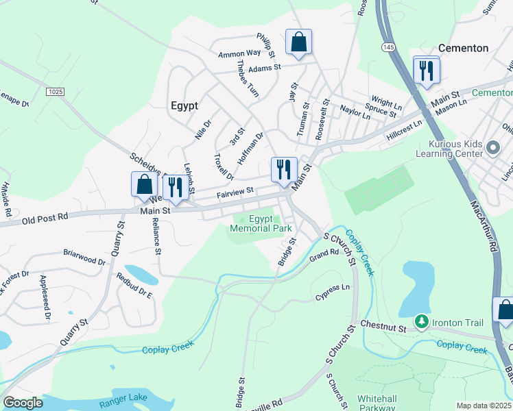 map of restaurants, bars, coffee shops, grocery stores, and more near 4619 Main Street in Lehigh County