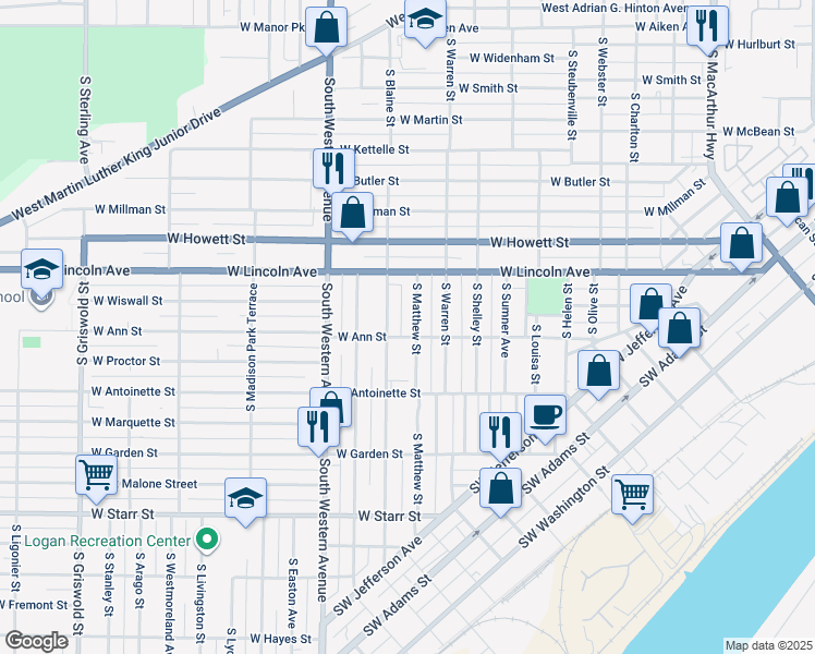 map of restaurants, bars, coffee shops, grocery stores, and more near 810 South Blaine Street in Peoria