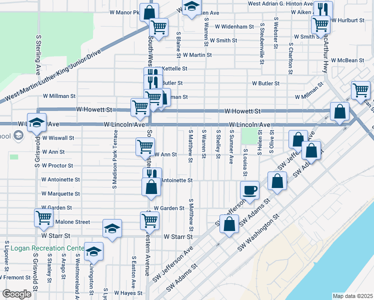 map of restaurants, bars, coffee shops, grocery stores, and more near 810 South Blaine Street in Peoria