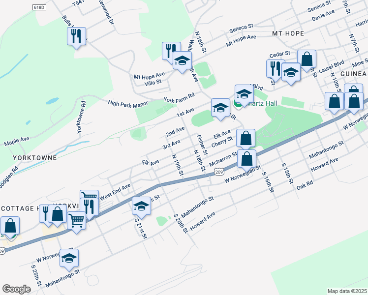 map of restaurants, bars, coffee shops, grocery stores, and more near 1814 Elk Avenue in Pottsville