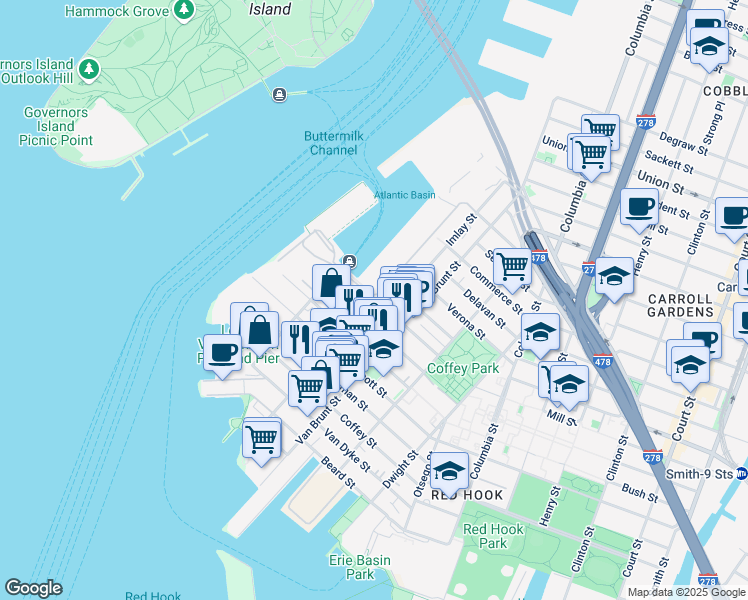 map of restaurants, bars, coffee shops, grocery stores, and more near in Brooklyn